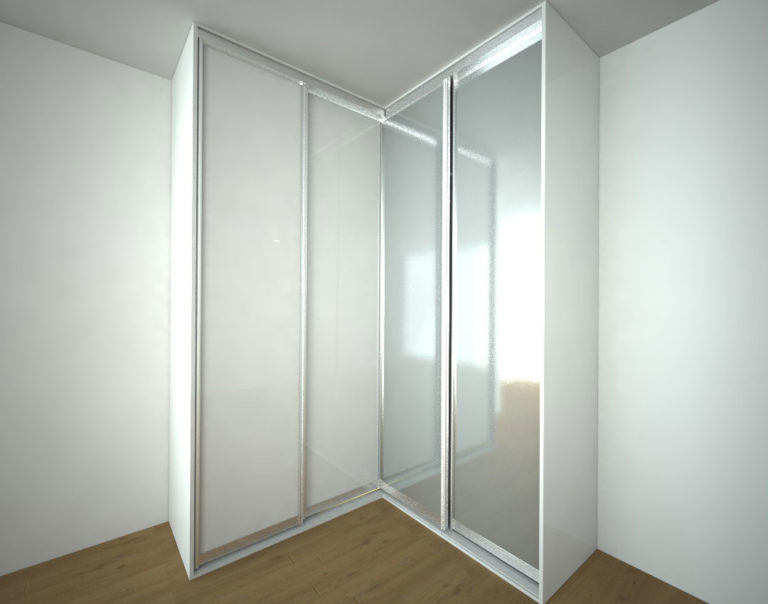 Skříň na míru s posuvnými zrcadlovými a bílými dveřmi
