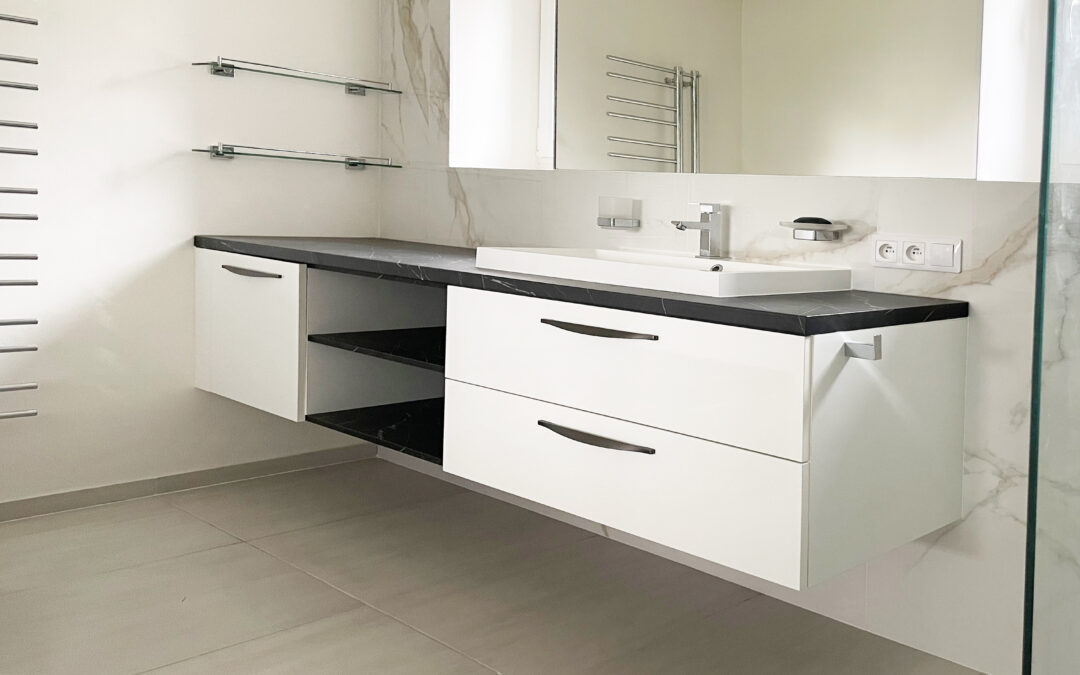 Umyvadlová skříňka která je součástí návrhu kompletního interiéru Umyvadlová skříňka která je součástí návrhu kompletního interiéru