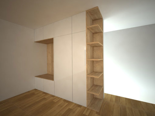 Návrh kompletního interieru vč. skříně s věšákovou stěnou do chodby Praha 10