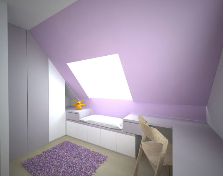 Pantová skříň do dětského pokoje v podkroví s psacím stolem