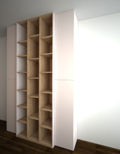 Pantová skříň na míru s vystupující otevřenou částí