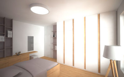 Moderní vestavěná skříň s pantovými dveřmi do ložnice