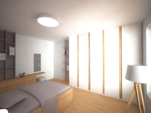 Moderní vestavěná skříň s pantovými dveřmi do ložnice