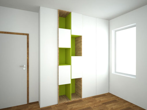 Vestavěná skříň na míru do dětského pokoje s otevřenými policemi